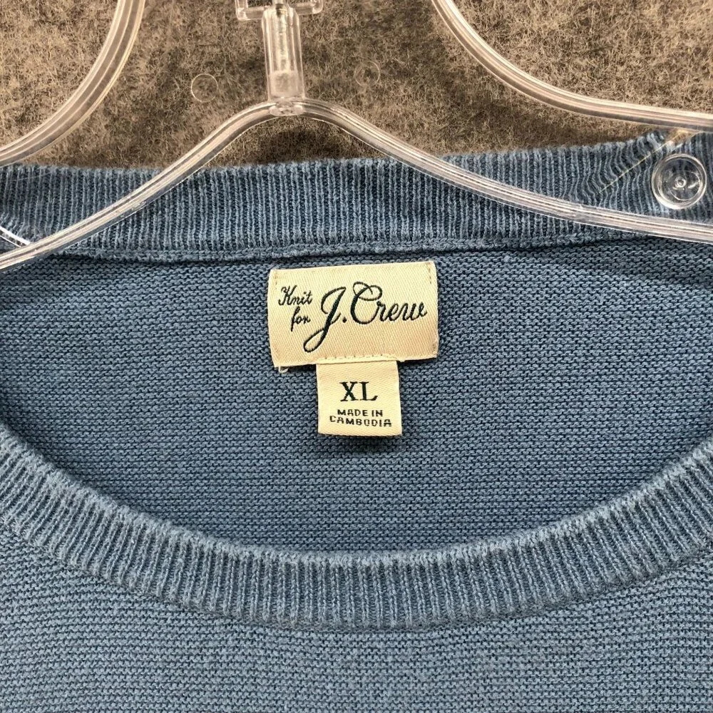 J. Crew Cotton Crewneck Sweater Mens XL Garter Stitch Blue‎ Pullover
